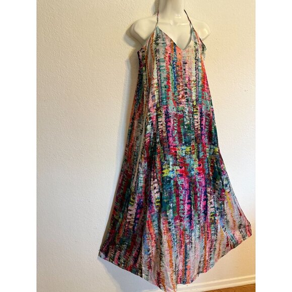 Nicole Miller New York Multicolor Halter Maxi Dress M Polyester Blend Boho Beach - Picture 10 of 16
